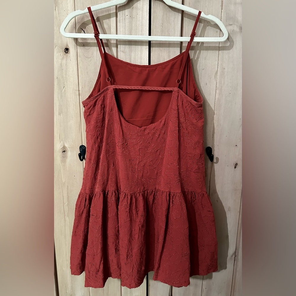 Boho Bohemian Embroidered Rust Red Sleeveless Ruf… - image 7